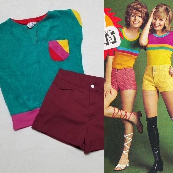 Vintage Pants - 1970s Rare Vintage Little Lisa Terry Cloth Cap Sleeve Top High Rise Shorts Set S